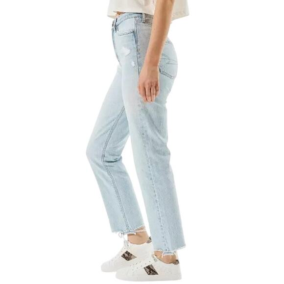 American Eagle Highest Waist 90s Boyfriend Jean Size 0 Light Wash Ripped Denim - Picture 6 of 9